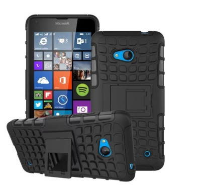 Силиконови гърбове Силиконови гърбове за Microsoft Силиконов гръб ТПУ Hybrid с твърда част и стойка за Microsoft Lumia 640 черен